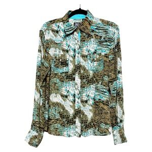 RU Apparel Y2K Western Glam Pearl Snap Shirt Women Size M Retro Rockstar Cowgirl